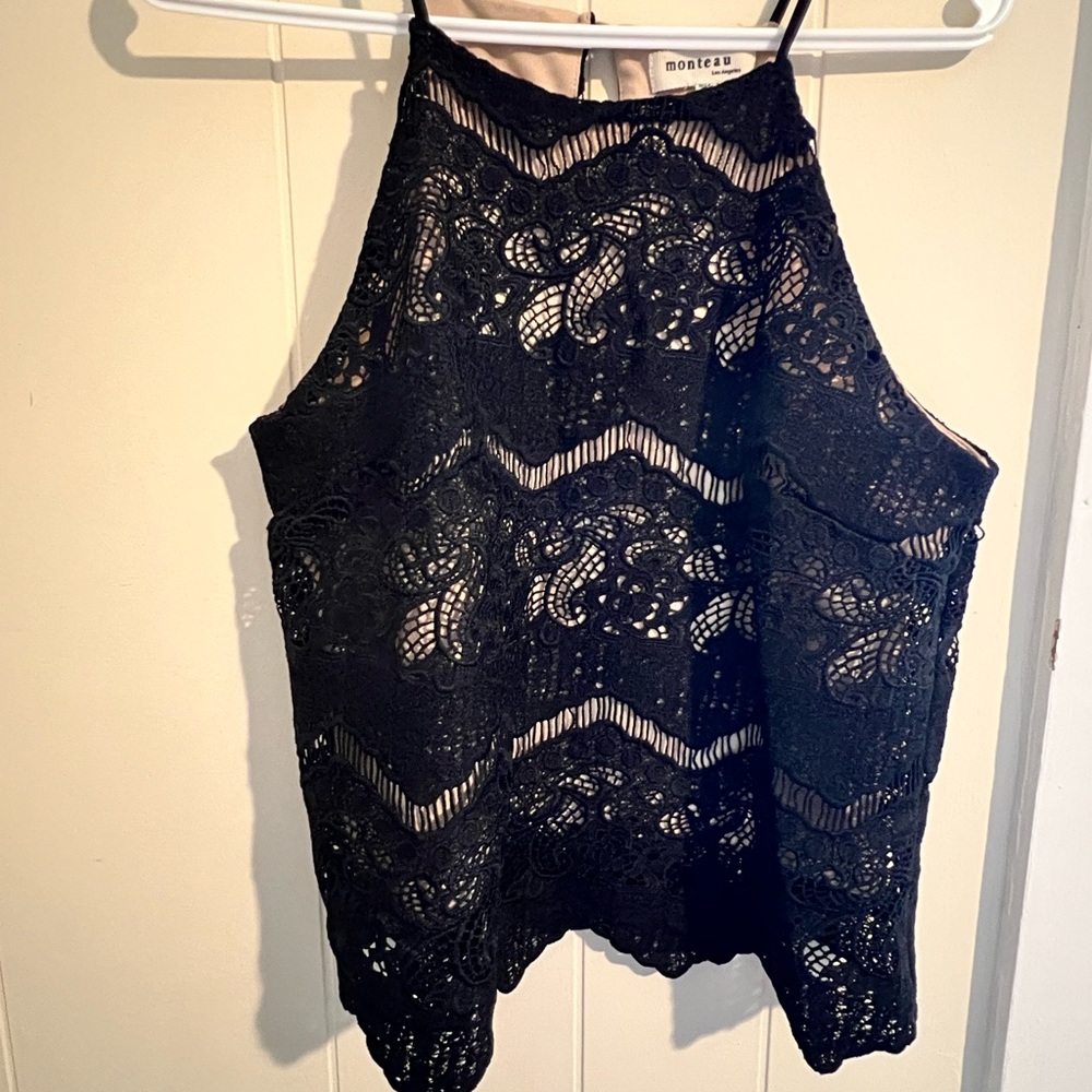 Black and cream laced high neck, tank top